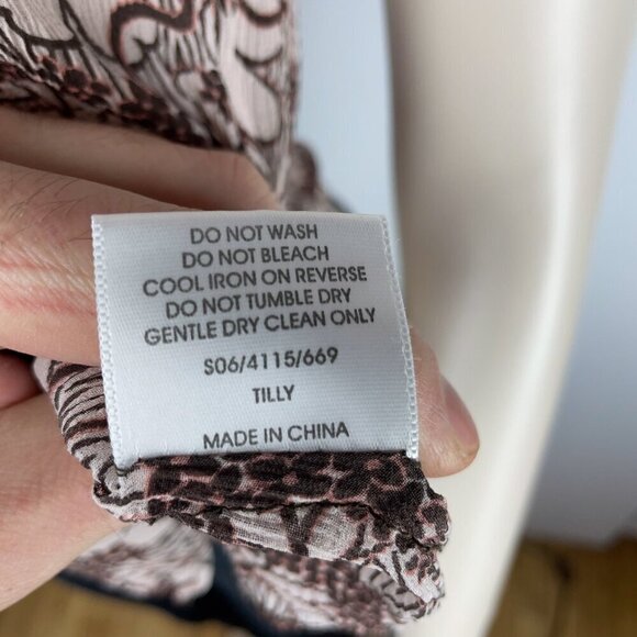 REISS Burgundy & Pink 100% Silk Japanese Floral Spring Flounce Blouse 12/ XS-S - Picture 2 of 8